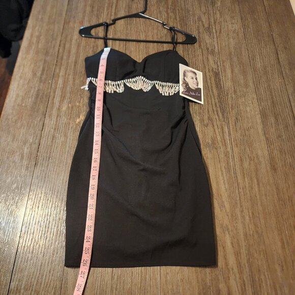 LOVE, NICKIE LEW Rhinestone Fringe Cocktail Minidress NWT BLACK  SMALL SNAGS - Picture 2 of 12